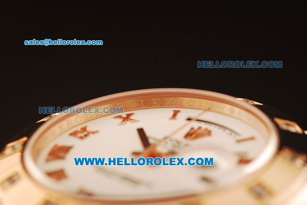 Rolex Day-Date Automatic Rose Gold Case with Diamond and White Dial-Rose Gold Strap - Click Image to Close